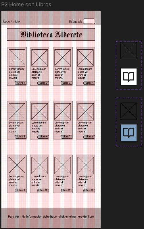 Pantalla home con grillas y columnas en Biblioteca Alderete