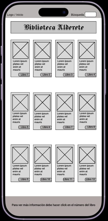 Pantalla home en Biblioteca Alderete