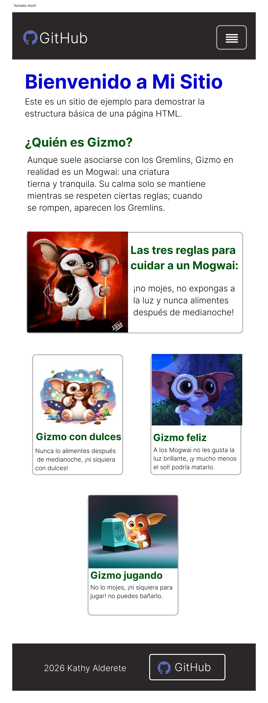 Versión móvil en Figma del proyecto Mi Sitio