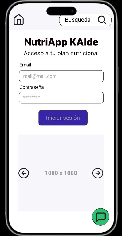 Vista pantalla acceso de NutriApp KAlde